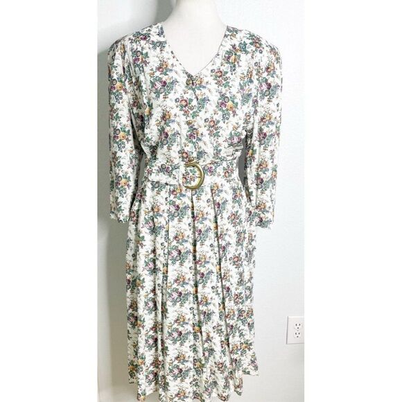 VTG 80s Tori Alexander  Dress Cottagecore Puff Sleeve Floral 16 Large‎ USA - Picture 1 of 6